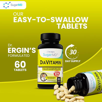 SugarMD Diavitamin Supplement Formula – Multivitamin for Men and Women – Multivitamins and Minerals – 60 Multi Vitamin Tablets – Restore Strength and Endurance – Non-GMO – Gluten-Free