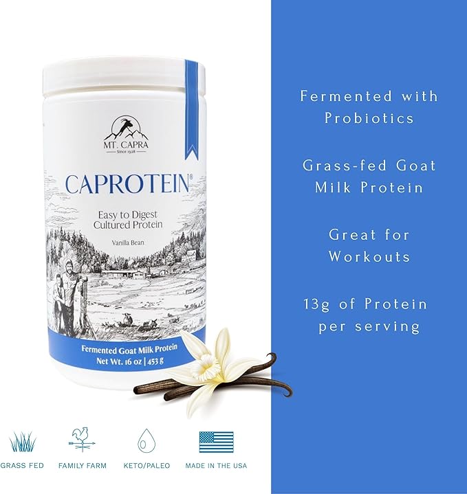 MT. CAPRA SINCE 1928 Caprotein | Casein Protein Concentrate, Fermented Goat Milk Protein from Grass-Fed Pastured Goats, Extremely Easy to Digest - 1 Pound