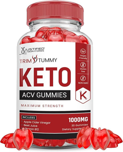 Trim Tummy Keto ACV Gummies Advanced Formula 1000MG Trim Tummy Keto Gummies Apple Cider Vinegar Formulated with Pomegranate Beet Juice Powder B12 Vegan Non GMO 60 Gummys