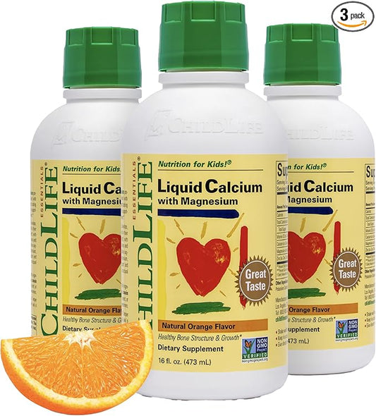 ChildLife Essentials Liquid Calcium Supplement for Kids - Baby Calcium with Magnesium, Zinc, and Vitamin D3 - Orange Flavor, 16 fl oz (3 Pack)