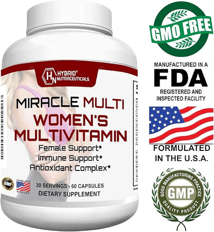 MiracleMulti Multivitamin for Women - Female Support Formula, Immune Support, Minerals, Biotin, Antioxidants & Superfoods Blend – 60 Capsules