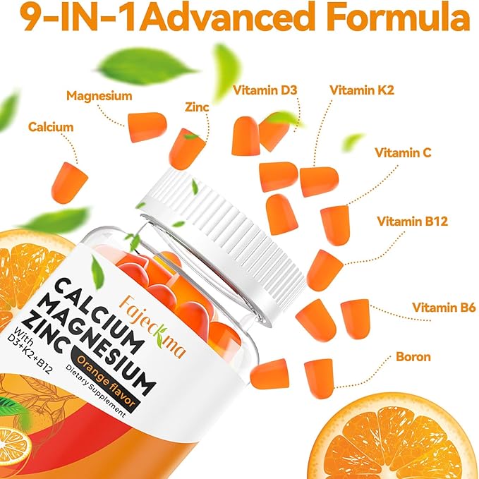 Calcium Magnesium Zinc Gummies for Adult: Organic 1000mg Calcium Citrate Magnesium Supplement with D3 B12 - Sugar Free High Absorption Supplement for Women Men (60 Count(Pack of 2))
