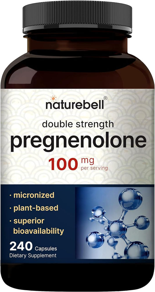 Pregnenolone 100mg, 240 Capsules | 99% Purity, Micronized Grade for Higher Absorption, Plant Based – Natural Precursor, Brain, & Immune Health Supplement – Non-GMO, Soy Free