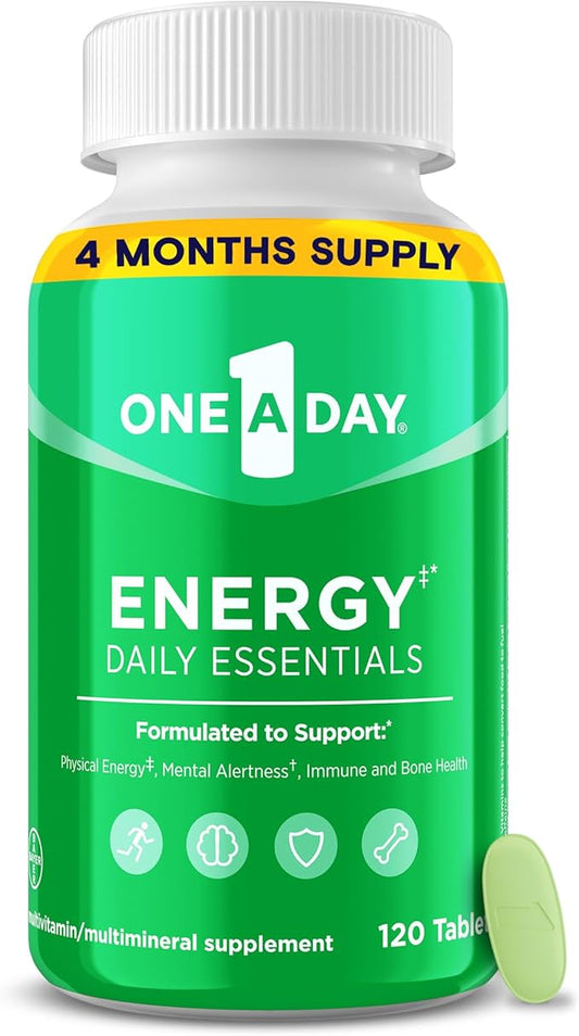 One A Day Energy Daily Essentials Multivitamin, Energy Supplement to Support Physical Energy & Mental Alertness Support with Vitamin B6, Vitamin B12, Caffeine & Folic Acid, 120 Count