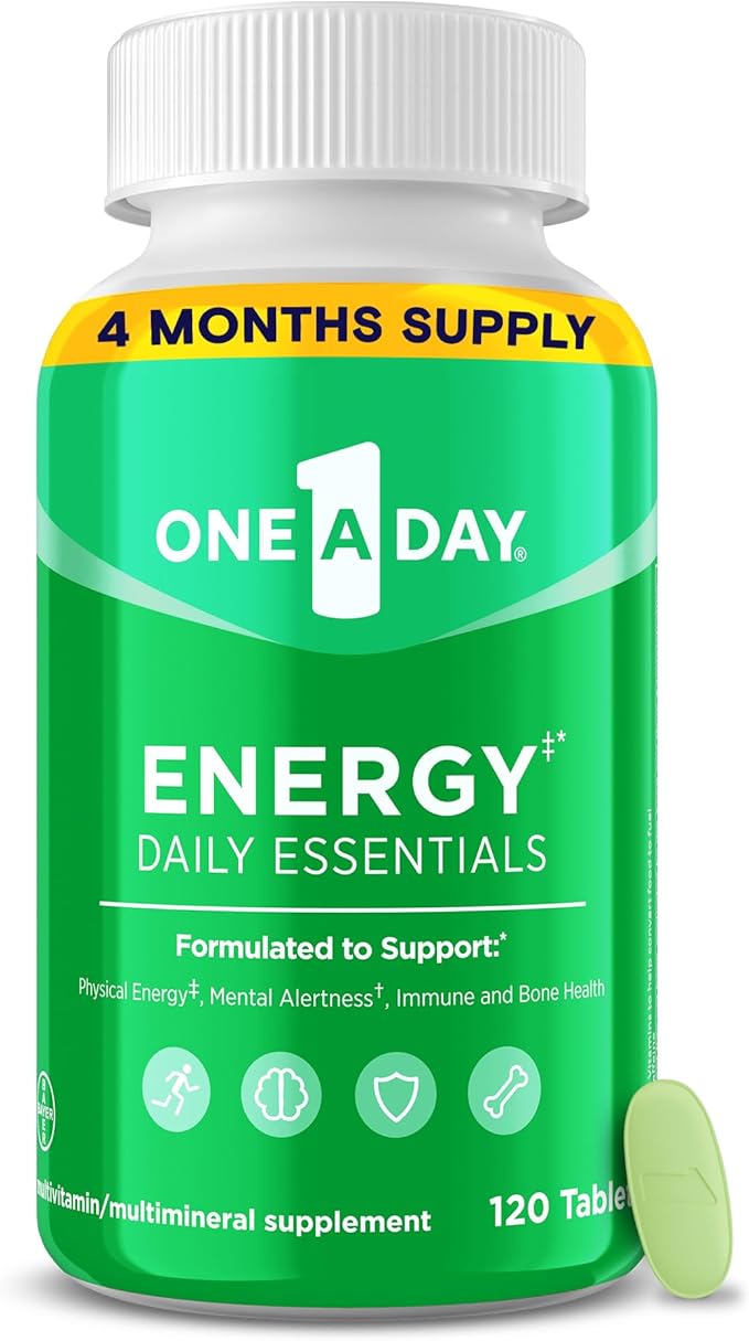 One A Day Energy Daily Essentials Multivitamin, Energy Supplement to Support Physical Energy & Mental Alertness Support with Vitamin B6, Vitamin B12, Caffeine & Folic Acid, 120 Count