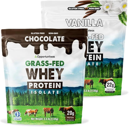 Opportuniteas Grass Fed Vanilla Choco Whey Protein Isolate Powder - 20g Protein Powder Without Artificial Sweeteners, Hormone-Free Cows, Non GMO - 5lb