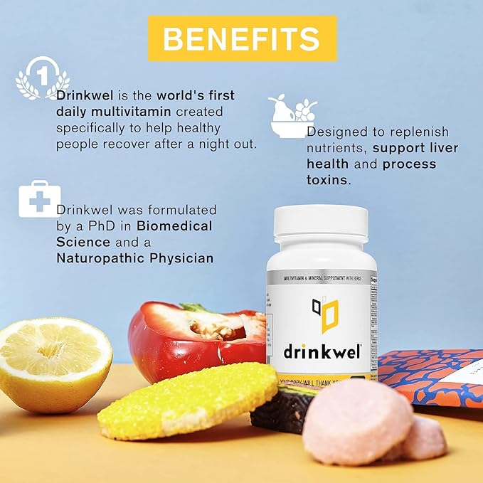 drinkwel Premium Multivitamin Supplement - Pack of 3 x 90 Capsules - Morning Recovery, Liver Cleanse, Detox, Immune Support- Milk Thistle, Vitamin C, Zinc, Magnesium