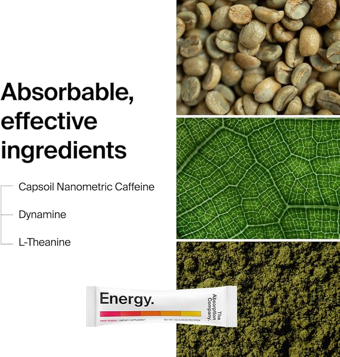 Energy Drink Powder Mix Packets - Clean Energy Booster for Fatigue with 150mg Natural Caffeine Powder and Liposomal Immune Support - Fruit Punch Flavor 14 Sticks