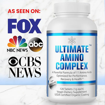 Ultimate Amino Acid Complex Supplement - 120 Easy-to-Swallow, Flavorless 1g Tablets - All 9 EAA Plus Cystine & Tyrosine - 2:1:1 BCAA Ratio - Increase Energy, Lean Muscle & Recovery - Vegan & Non-GMO