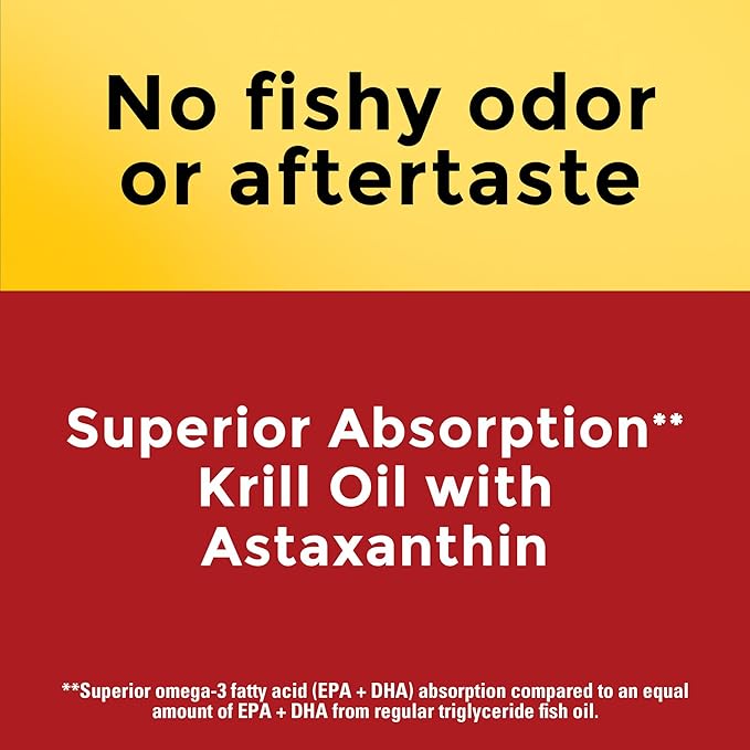 Nature Made Superior Absorption Krill Oil 500mg with Astaxanthin and Phospholipids, Omega 3s for Heart Health Support, 100 Softgels, 100 Day Supply