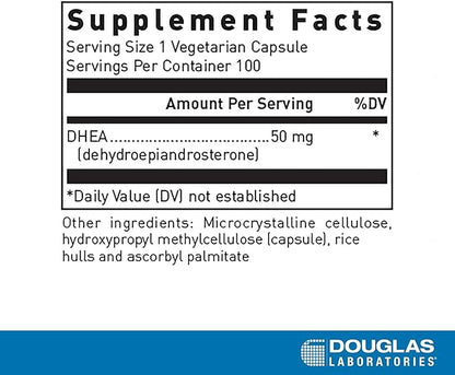 Douglas Laboratories DHEA 50 mg Capsules - Micronized - Supports Hormone Balance, Immunity, Brain, Bone Health & Metabolism* - Non-GMO - 100 Vegetarian Capsules