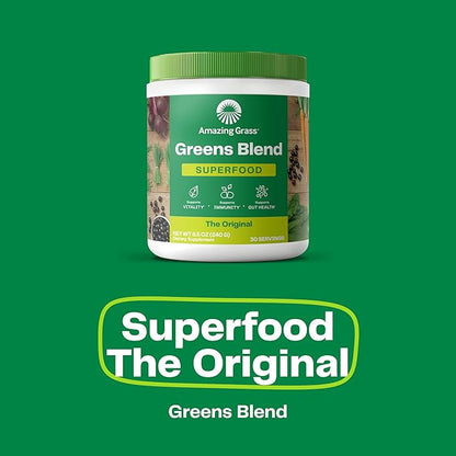 Bundle of Amazing Grass Greens Superfood Powder: Original, 30 Servings + Isopure Unflavored Vegan Protein Powder, Plant Based, Organic Pea Protein, Dairy Free, 20 Servings (Packaging May Vary)