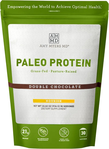 Amy Myers MD Pure Paleo Protein Powder - Clean Grass Fed Pasture Raised Protein - Hormone Free, Non-GMO, Gluten & Dairy Free - Perfect for Keto and Paleo - Double Chocolate- 33.02 oz (936 g)