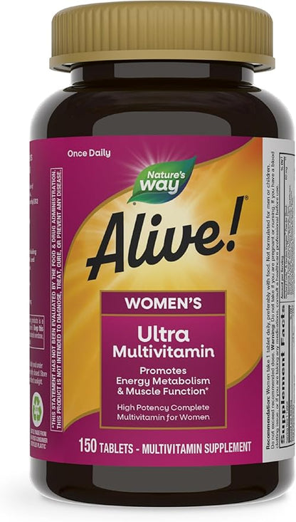 Nature's Way Alive! Women's Daily Ultra Multivitamin, High Potency Formula, Promotes Energy Metabolism and Muscle Function*, with Methylated B12, 150 Tablets (Packaging May Vary)