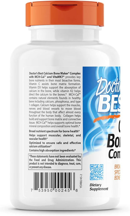 Doctor's Best Calcium Bone Maker Complex with MCHCal, Supports Bone Health, Muscular, Skeletal & Vascular Health, 180 Caps