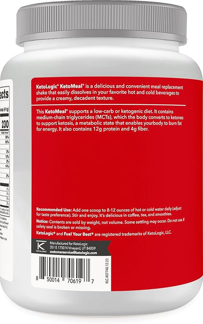 KetoLogic Keto Meal Replacement Shake Powder for Optimal Results + MCT Oil + Grass-Fed Whey - Perfectly Formulated Macros for Ketosis - 20 Servings - Chocolate