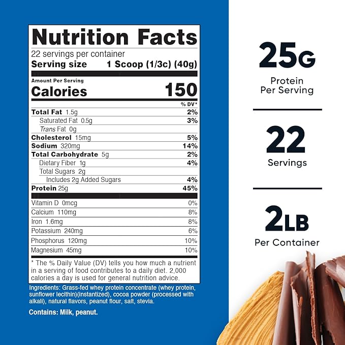 Nutricost Grass-Fed Whey Protein Concentrate (Chocolate Peanut Butter) 2LBS - Post Workout Powder Supplement, Non-GMO