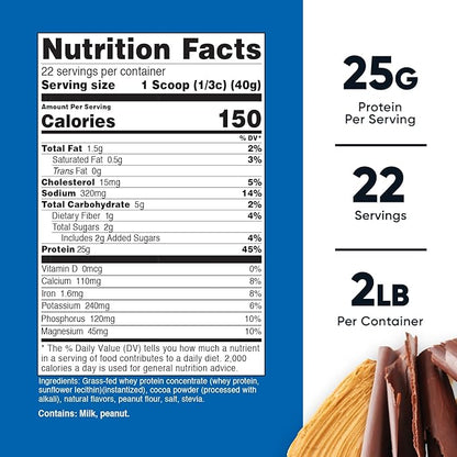 Nutricost Grass-Fed Whey Protein Concentrate (Chocolate Peanut Butter) 2LBS - Post Workout Powder Supplement, Non-GMO