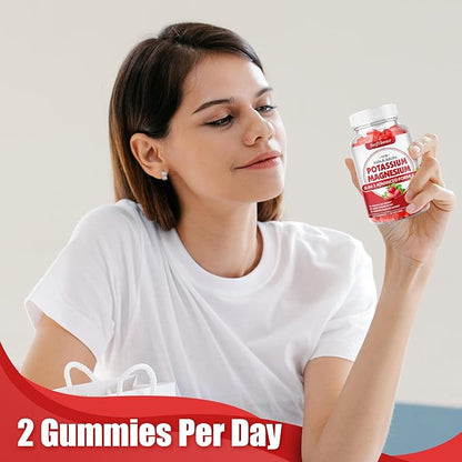 softbear Potassium Gummies for Adults, High Absorption Magnesium Potassium Supplement with Vitamin B6 for Leg Cramps & Muscle Health Sugar-Free Vegan Strawberry 60 Gummies