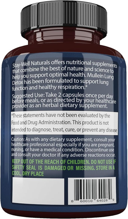 Mullein Lung Detox for Smokers to Support Healthy Lungs and Clear Breathing, All-Natural Lung Cleanse, Herbs and Proven Nutrients, 60 Capsules
