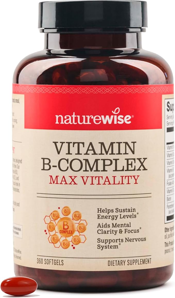 NatureWise Vitamin B Complex for Women and Men - with Folic Acid Biotin B1 B2 B3 B6 B12 - Support Cellular Energy & Mental Clarity - Gluten & Dairy Free, Non-GMO - 360 Softgels[1-Year Supply]