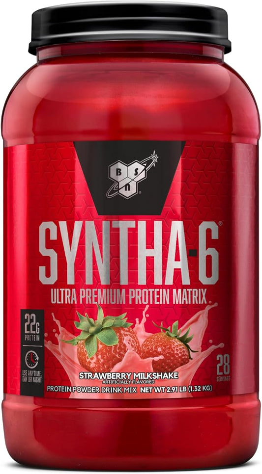 BSN SYNTHA-6 Whey Protein Powder, Strawberry Protein Powder with Micellar Casein, Milk Protein Isolate, Strawberry Milkshake, 28 Servings (Packaging May Vary)