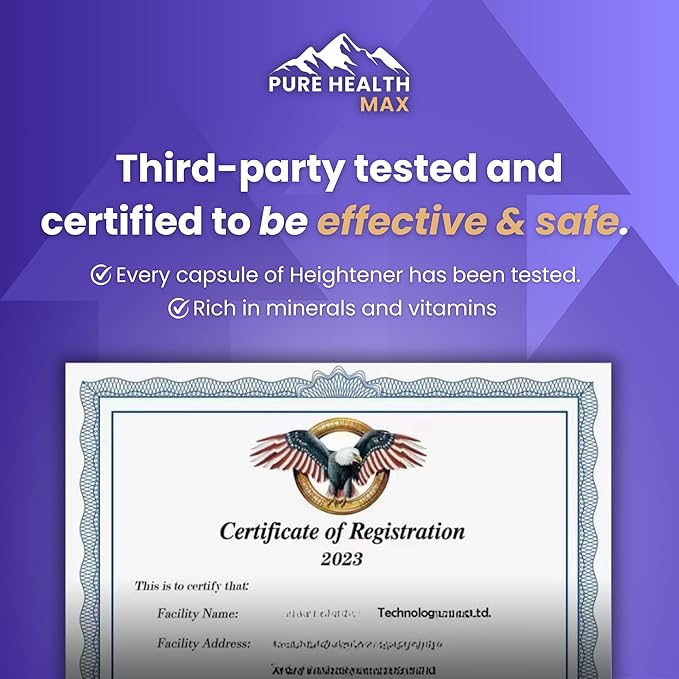 Heightener - Natural Height Growth Supplement for Kids, Teens and Adults to Increase Bone Strength and Grow Taller | Height Maximizer Pills with L-Arginine, Calcium & Zinc | 60 Capsules