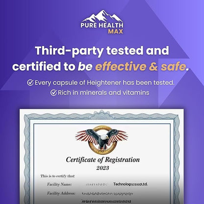 Heightener - Natural Height Growth Supplement for Kids, Teens and Adults to Increase Bone Strength and Grow Taller | Height Maximizer Pills with L-Arginine, Calcium & Zinc | 60 Capsules