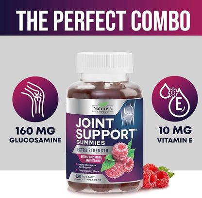 Joint Support Gummies Extra Strength Glucosamine Gummy Supplement with Vitamin E - Naturally Assists Cartilage & Joint Health & Flexibility Support - Best Support Chew for Men and Women - 120 Gummies