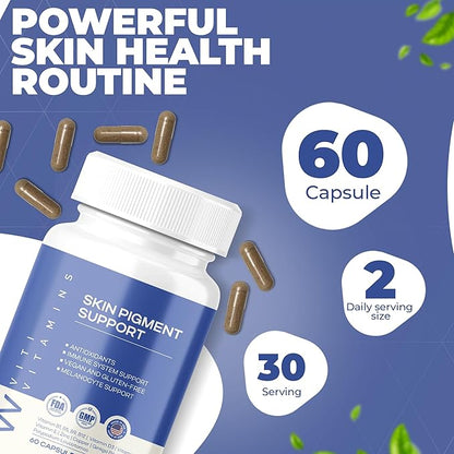 Skin Pigment Support | Polypodium Leucotomos Supplement | Antioxidant & Immune Support | Works Faster Than Vitiligo Cream | Skin Health & Pigmentation Support for Women & Men | 60 Caps