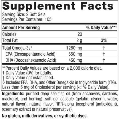 Nordic Naturals Ultimate Omega, Lemon Flavor - 210 Soft Gels - 1280 mg Omega-3 - High-Potency Omega-3 Fish Oil with EPA & DHA - Promotes Brain & Heart Health - Non-GMO - 105 Servings