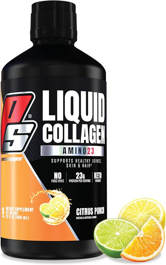 PROSUPPS Amino23 Liquid Collagen Shots, 23g Collagen Protein Promotes Exercise Recovery, Healthy Skin, Hair, Nails & Join Support – Convenient On The Go Bottle, Citrus Punch