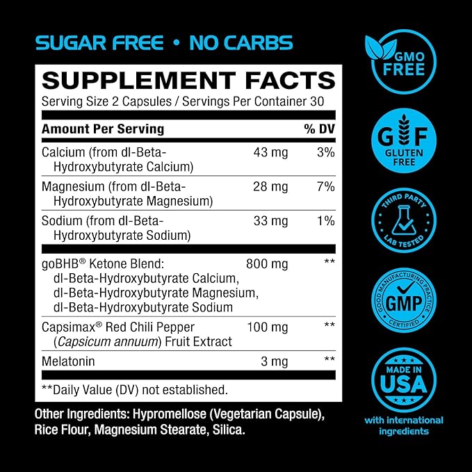 Night Burn Keto BHB Exogenous Ketones Supplement - BHB Science Keto Diet Pills with Patented goBHB Capsimax and Melatonin for Body Sculpting & Ketosis Support - Vegetarian & Non-GMO (1 Month)