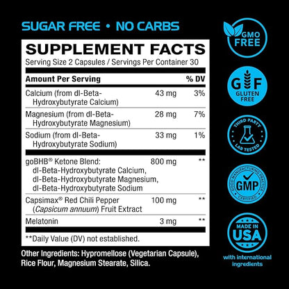 Night Burn Keto BHB Exogenous Ketones Supplement - BHB Science Keto Diet Pills with Patented goBHB Capsimax and Melatonin for Body Sculpting & Ketosis Support - Vegetarian & Non-GMO (1 Month)