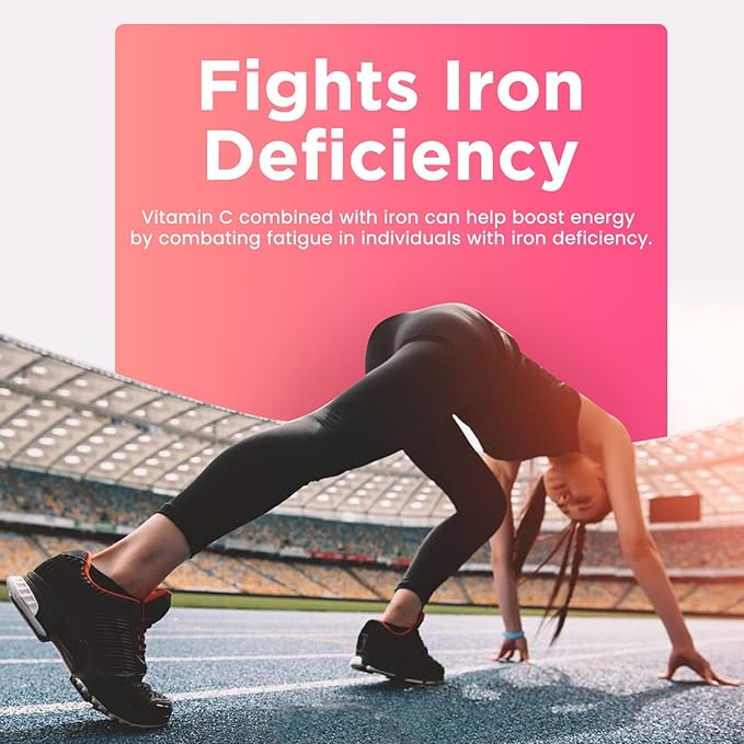 Iron Gummies for Women & Men - Iron Supplement with Vitamin B6, B12, C, Zinc, Folate for Adults & Kids - Support Iron Deficiency, Anemia, Energy Boost, Blood Builder - Sugar Free Vegan 60ct Strawberry