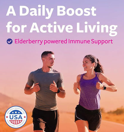 Elderberry Gummies for Adults with Vitamin C & Zinc (1 Months Supply) 60 Delicious Raspberry Flavor Gummy - Immune Support Supplement for Adults - Vegetarian Sambucus Elderberry Gummies (No Pills)