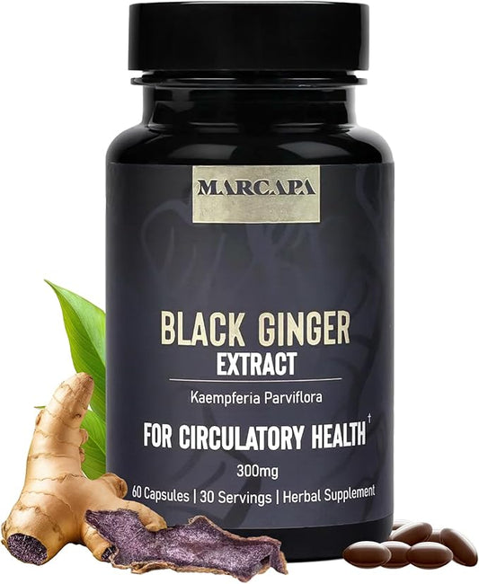Marcapa Black Ginger Root Supplement - 60 Softgels | Organic Ginger Extract for Cardiovascular & Metabolic Support | Enhanced Energy & Endurance | Optimal Absorption with Olive Oil