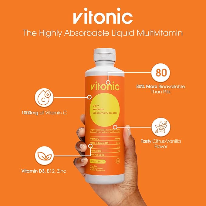 Liposomal Liquid Multivitamin – Vitamin C 1000mg, D3, B12 & Zinc Supplements – High Absorption, Daily Immune Support, 30 Servings, Non-GMO (15.22 fl oz)