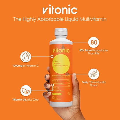Liposomal Liquid Multivitamin – Vitamin C 1000mg, D3, B12 & Zinc Supplements – High Absorption, Daily Immune Support, 30 Servings, Non-GMO (15.22 fl oz)