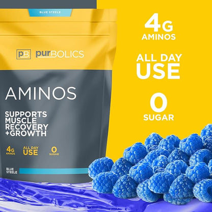 Aminos | 4g of Free-Form Amino Acids, Beta-Alanine, 0 Sugar & 60 Servings (Blue Steele)