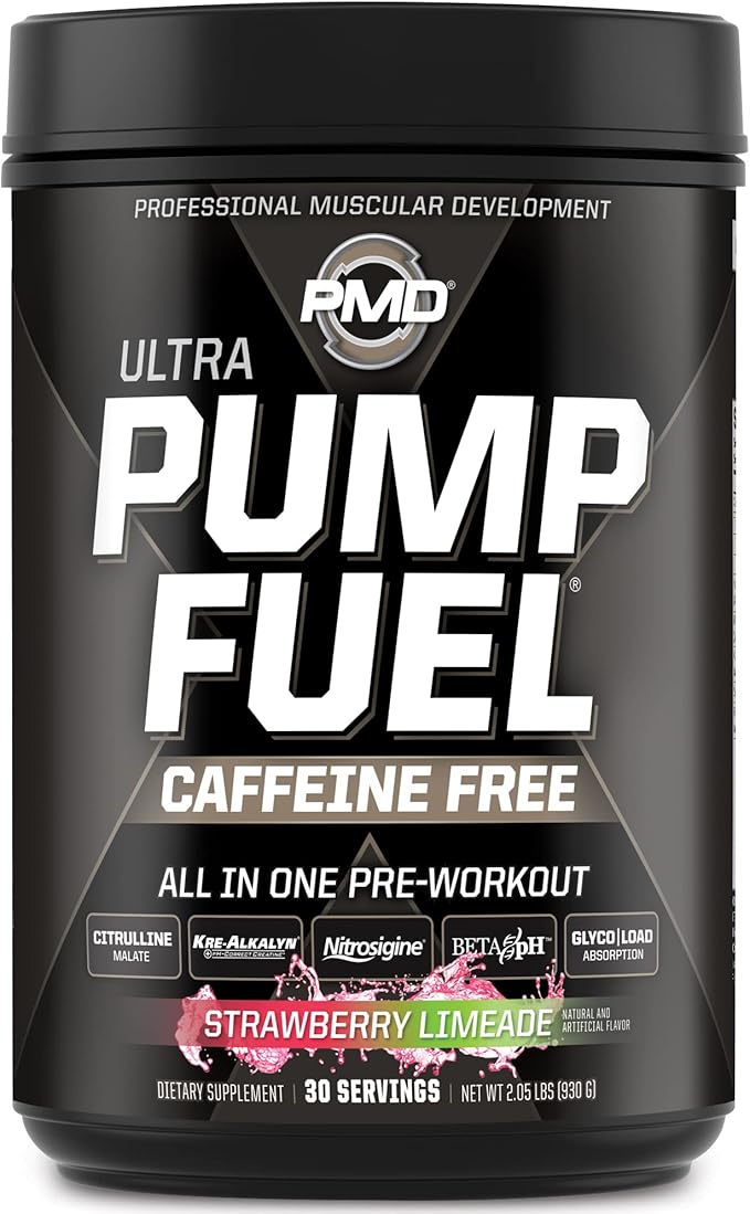 PMD Sports Ultra Pump Fuel Caffeine Free - Pre Workout Drink Mix - Energy, Strength, Endurance, Recovery Complex Carbohydrates and Amino Energy - Strawberry Limeade (30 Servings)