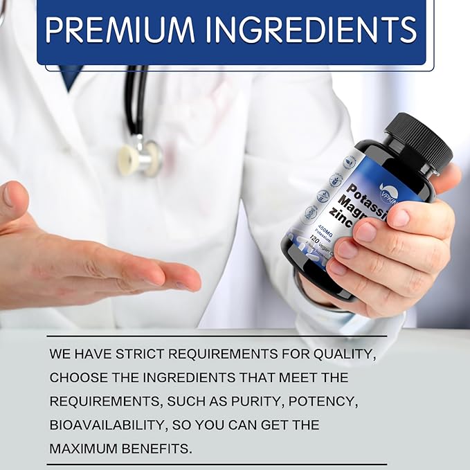 Potassium Magnesium Supplement 1000mg, Magnesium Potassium Zinc Aspartate Support Vascular, Bone, Heart, Muscle & Nerve Health, Non-GMO, Vegan, (120 Capsules)