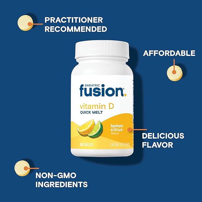 Bariatric Fusion Dissolvable Vitamin D3 5000 IU Quick Melt | Lemon Citrus Flavored Chewable Vitamin D Supplement | Healthy Bone Support* | Gluten, Dairy, and Soy Free | 90 Fast Melting Tablets