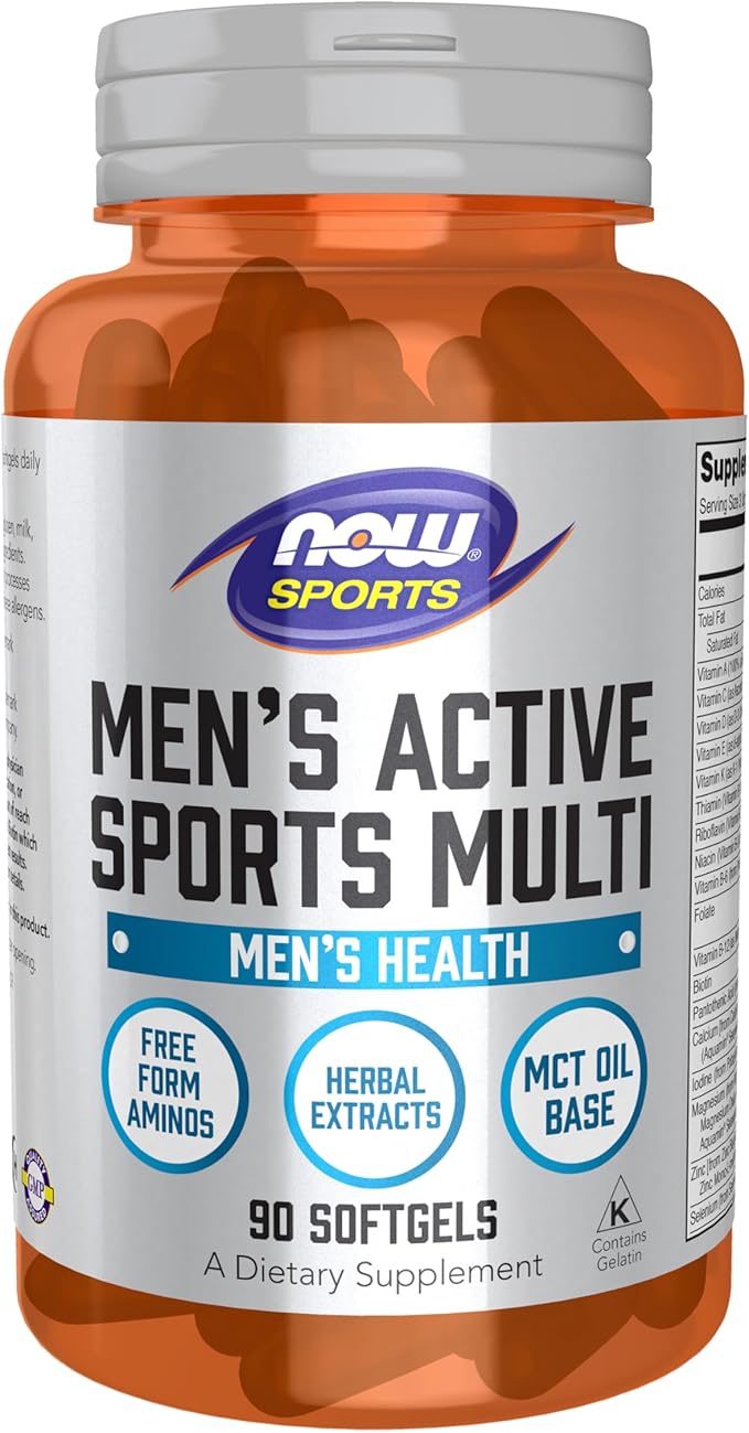 NOW Foods Sports Nutrition, Men's Extreme Sports Multi with Free-Form Amino Acids, ZMA®, Tribulus, MCT Oil, and Herbal Extracts, 90 Softgels