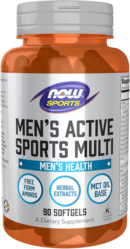 NOW Foods Sports Nutrition, Men's Extreme Sports Multi with Free-Form Amino Acids, ZMA®, Tribulus, MCT Oil, and Herbal Extracts, 90 Softgels