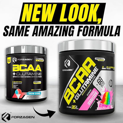 Forzagen BCAAS Amino Acids Powder with Glutamine BCAA Powder, Branched Chain Amino Acids Supplements Powder, BCAA Lean Energy Pre Workout - Post Workout Muscle Recovery Powder, 30 Servings