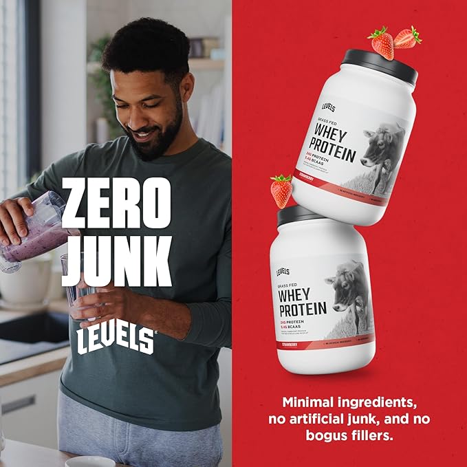 Levels Grass Fed Whey Protein Powder, No Artificials, 24G of Protein, Strawberry, 2LB