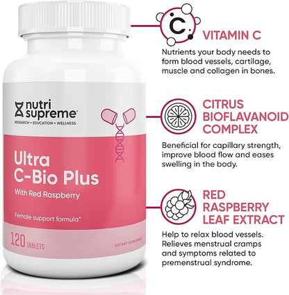 Nutri Suprme Ultra C-Bio Plus, Female Support Formula with Red Raspberry, Vitamin C, and Bioflavonoids , 120 Tablets, Vegetarian, Kosher