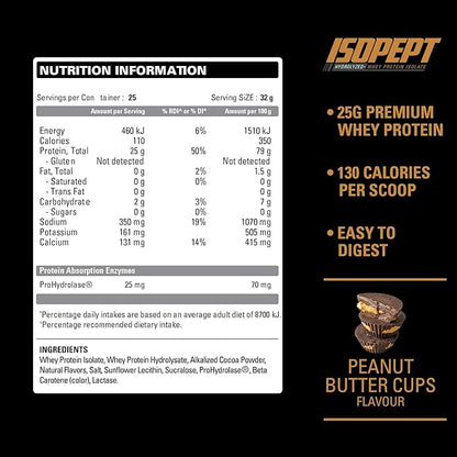 IsoPept Hydrolyzed Whey Protein Powder by EHPlabs - 100% Whey Protein Isolate & Hydrolysate, 27g of Protein, Non-GMO, Gluten Free, Fast Absorbing, Easy Digesting, 27 Serves (Peanut Butter Cups)