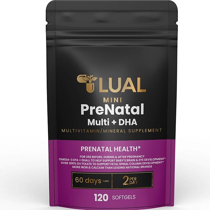 LUAL Mini Prenatal Vitamin with DHA & Folate | Prenatal Care with DHA for Expectant Mothers Multivitamin for Pregnant Women 120 Soft Gels
